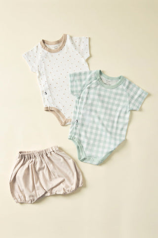 [Set] Bloomers & Cotton Mesh Bodysuit 2P