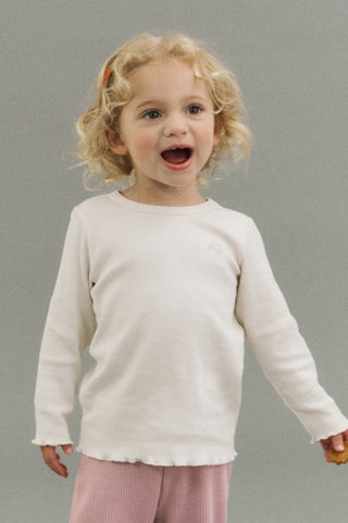 Girls Modal Ribbed Lettuce Trim T-Shirt