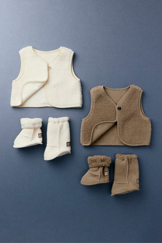 [Set] Teddy Fleece Reversible Vest & Booties Set