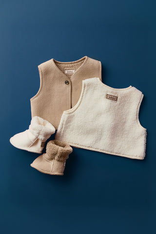[Set] Teddy Fleece Reversible Vest & Booties Set