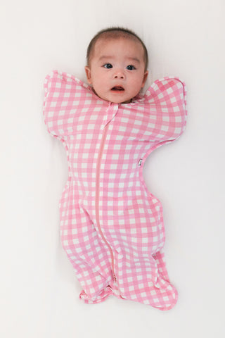 Newborn Modal Swaddle Suit (3-6M) Pink Gingham